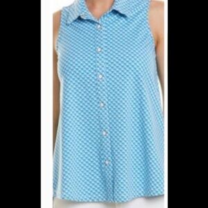 J. Mclaughlin Melly Top Women's Large Blue Sleeveless Collared Snap Button Down